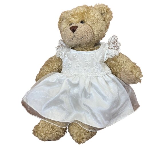 Build-A-Bear Workshop Teddy Bear Plush w/ White Wedding Lace Dress 16” Bow Back - Picture 1 of 14